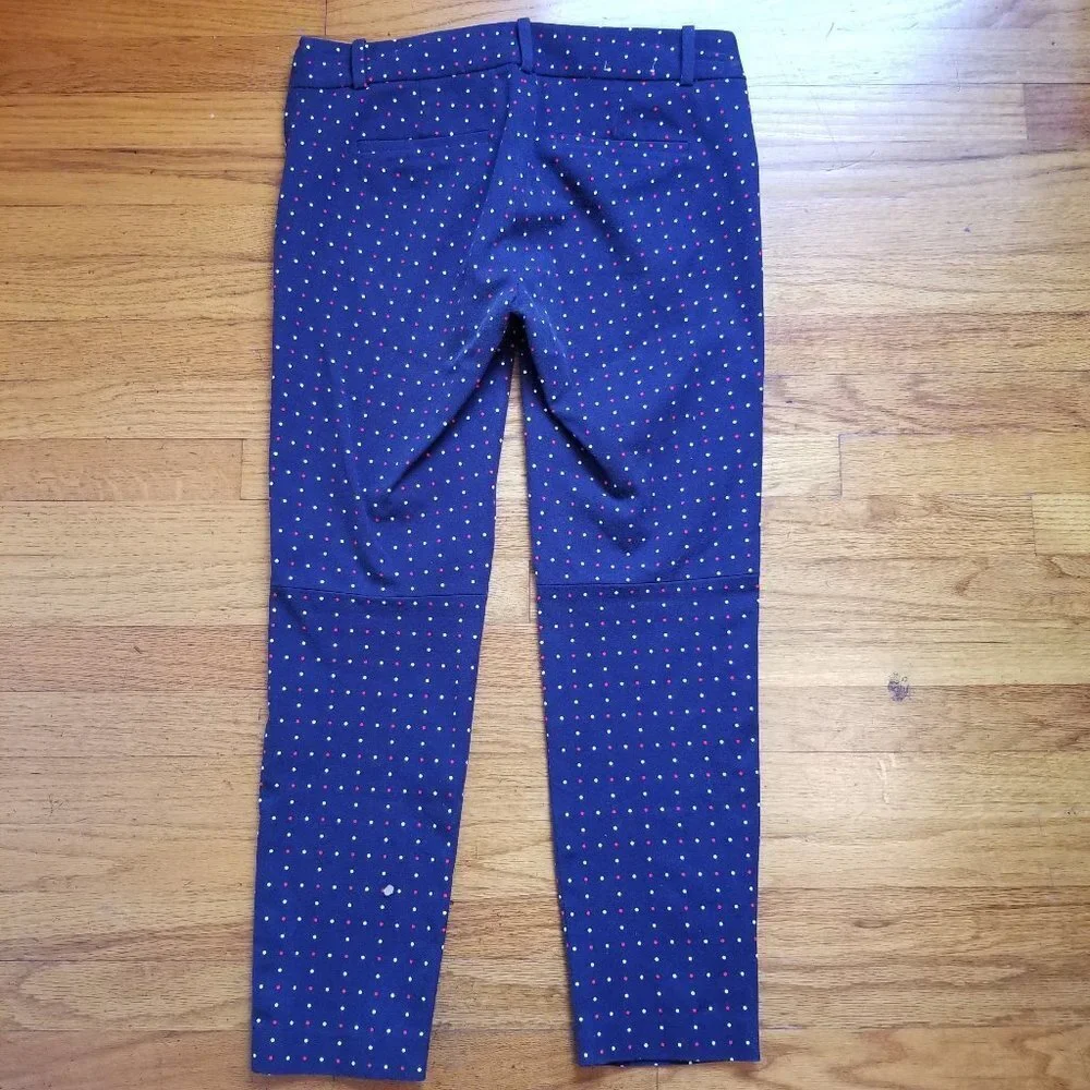 J Crew Women's Sweet Navy Polk Dot Stretch Pants - Picture 6 of 10